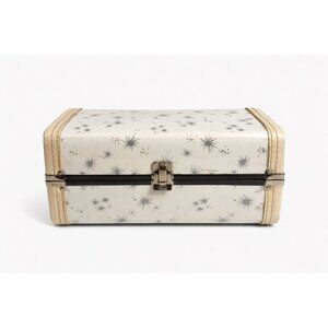 Metal Doll Trunk Suitcase Carrying Case Travel White Atomic Silver Stars Starbur